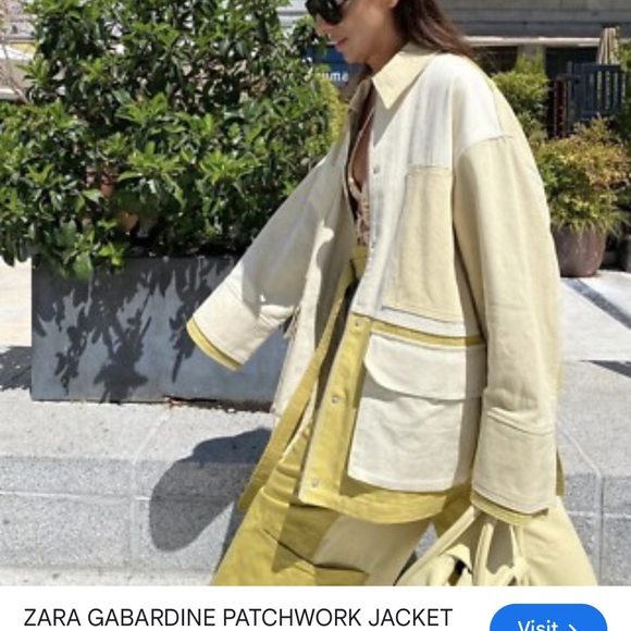 Zara Gabardine olive Cream Textured Jacket M - Picture 8 of 14